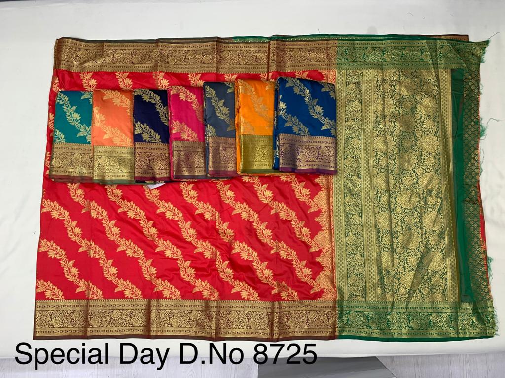 Special Day 8725 Latest Collection Printed Wedding Wear Handloom cotton Silk Saree
