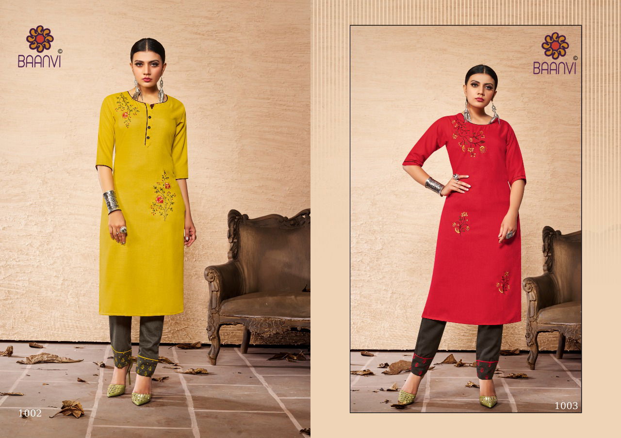 Baanvi Rangoli 1 Ethnic Wear Embroidery Kurti With Bottom Collection
