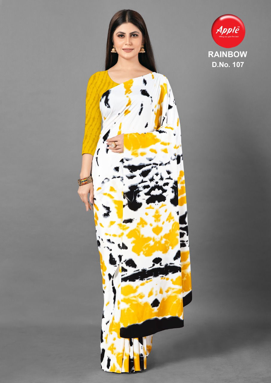 Apple Rainbow Fancy Designer Latest Regular Causal Wear Printed Crepe Sarees Collection
