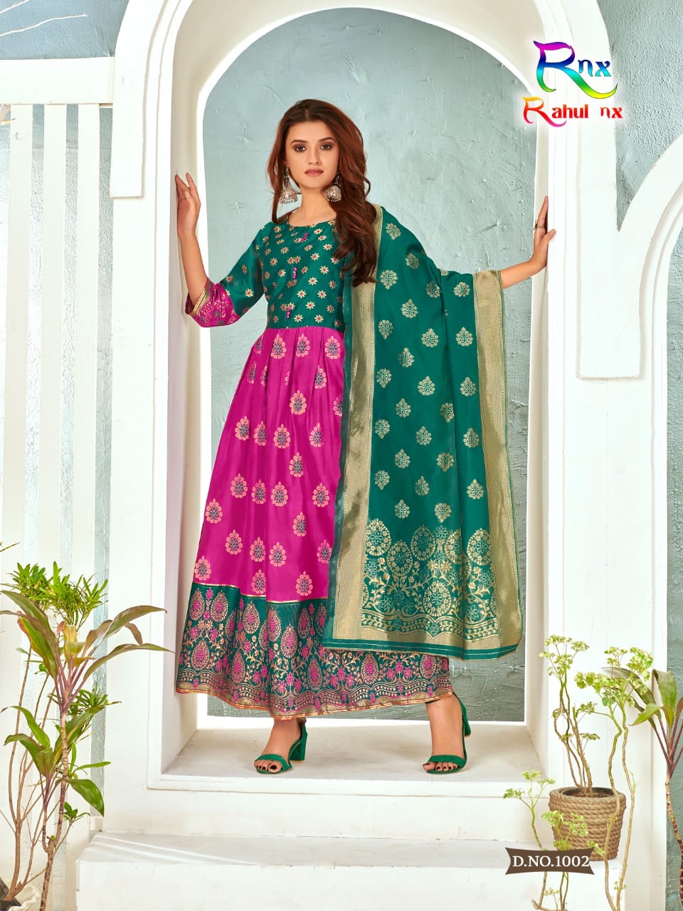 Rnx Minakri Daman Ethnic Wear Designer Silk Anarkali Kurti With Dupatta Collection
