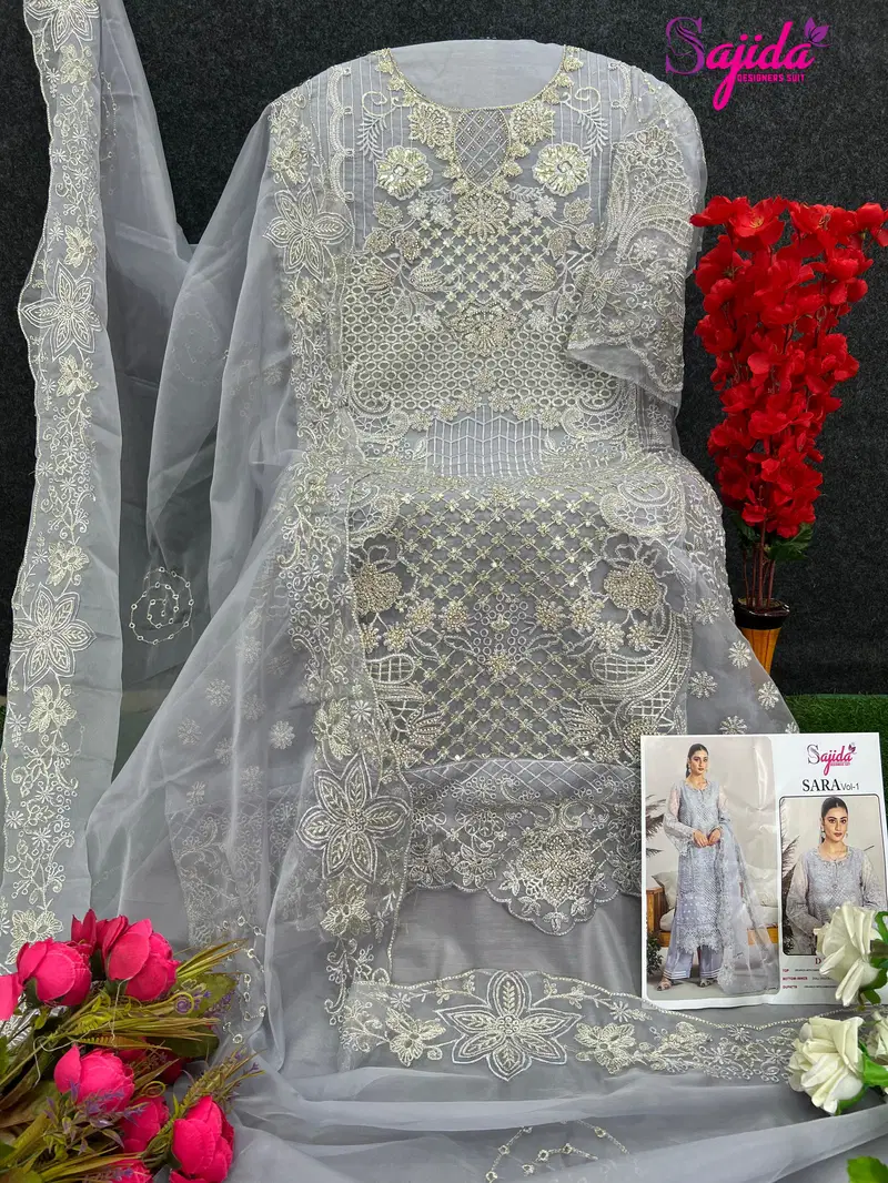 Sara Vol 1 by Sajida Organza Pakistani Salwar Kameez Suppliers In India