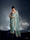 Sea Green Fancy Fabric With Designer Dorned With Moti Saree Wholesale Online