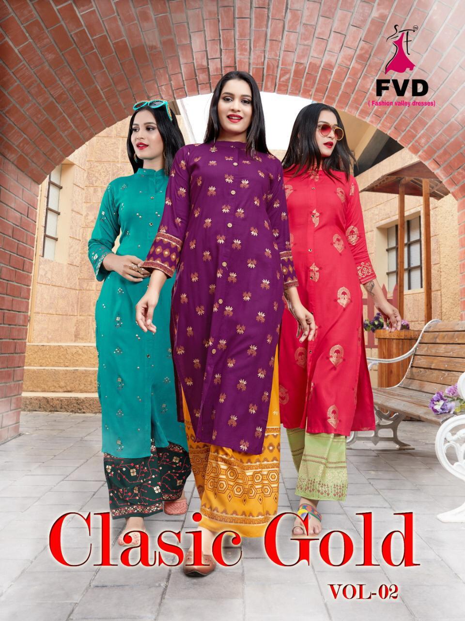 FVD Clasic Gold Vol-2 Latest Designer Party Wear Printed Kurtis With Plazzo Collection (single 750/-)