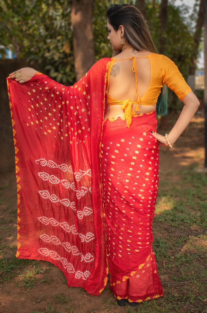 Gaji Bandhej Latest Designer Fancy Festive Wear Silk With Bandhej Border Saree Collection
