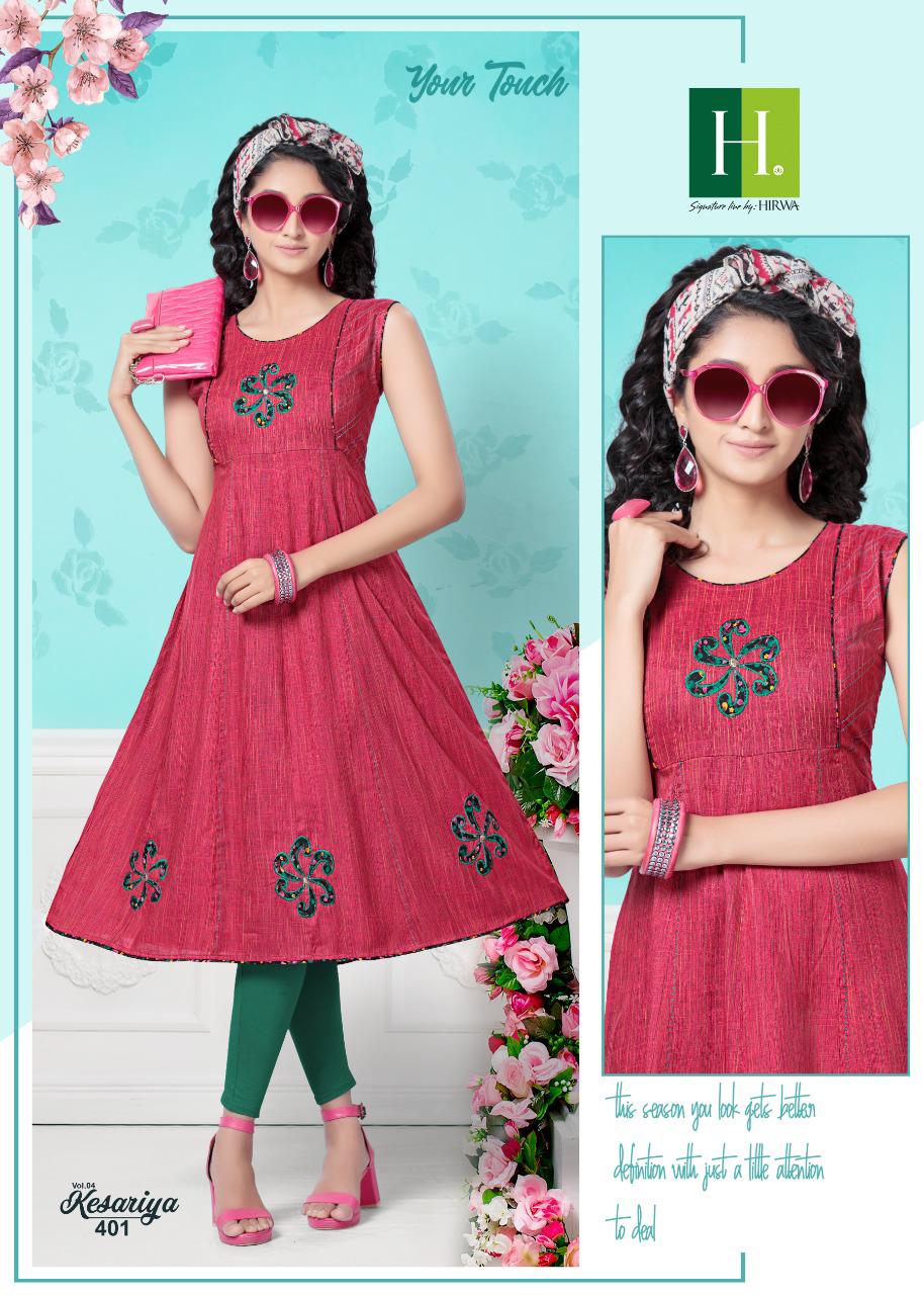 Hirwa Kesariya 4 Latest Designer Anarkali Style Casuaol Wear Rayon Kurtis Collection 