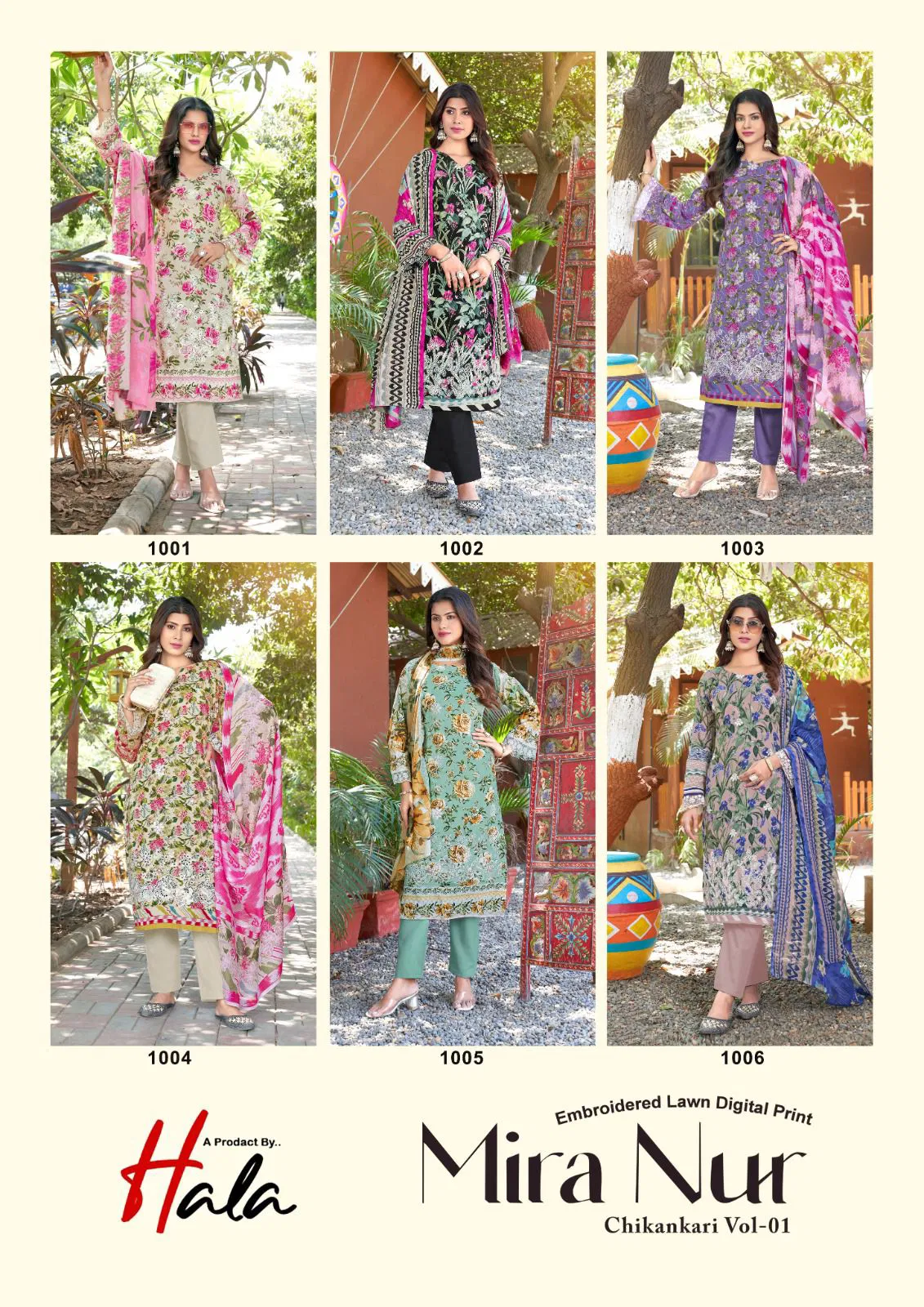 Mira Nur Vol 1 By Hala Cotton Chikankari Digital Printed Dress Material Orders In India