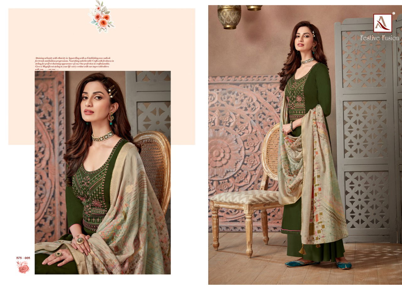 Alok Latest Fancy Designer Heavy Festive Fusion Jam Cotton Dyed with Fancy Embroidery and Swarovski Diamond Work Dress Material