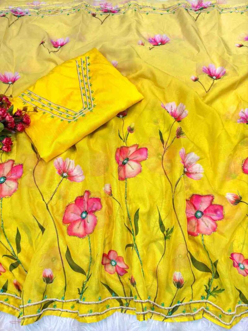 Kc 150 Flower Printed Organza Party Wear Saree Bulk Orders In India