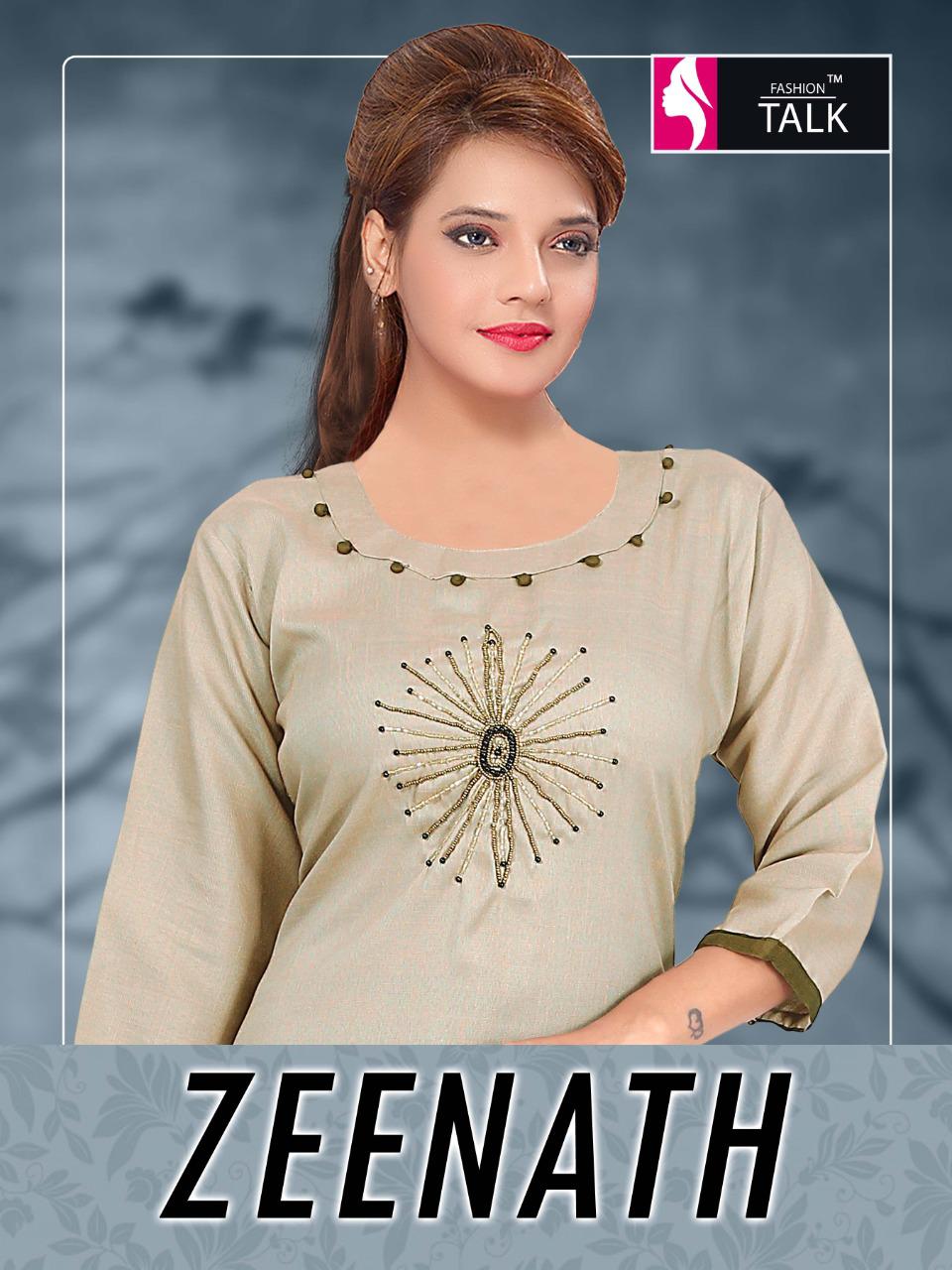 Ft Zeenath Fancy Regular Wear Rayon Handwork Designer Kurtis Collection
