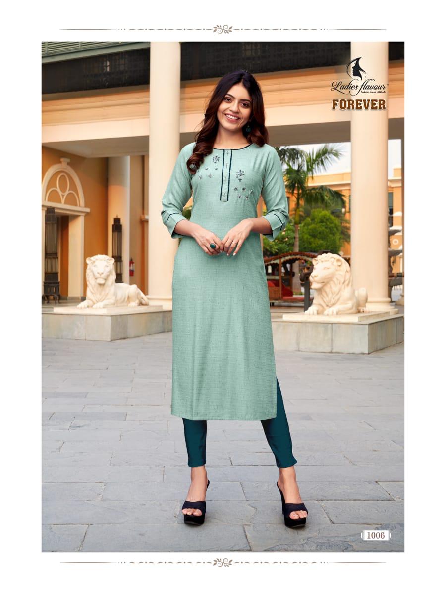 LADIES FLAVOUR FOREVER Latest Designer Festive Wear Fancy Rayon Weaving Pattern With Hand work Heavy Kurtis Collection 