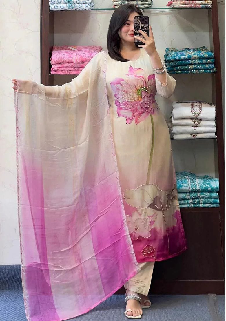 Akshar Designer Organza Kurti With Bottom Dupatta Suppliers In India