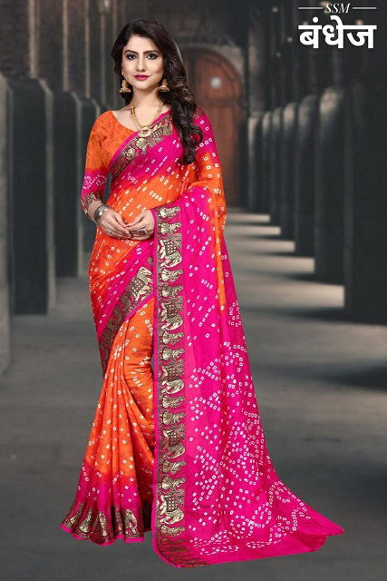 Ssm Dolly Latest Fancy Designer Bandhani Art Silk Bandhej Saree Collection
