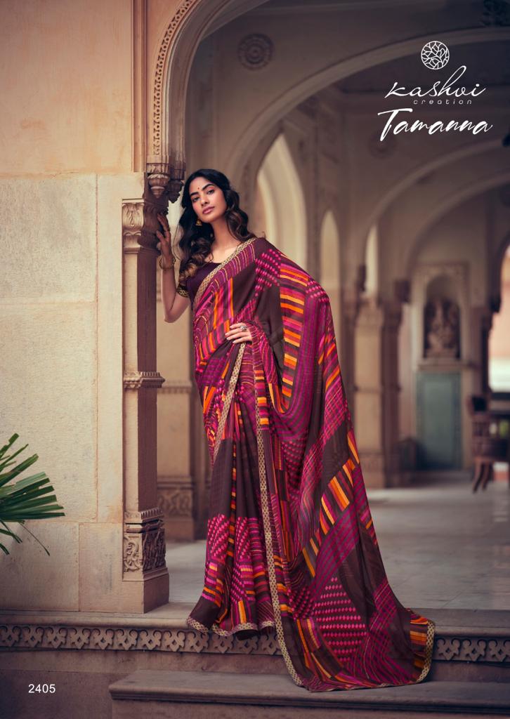 Kashvi Tamanna Silk Latest Fancy Designer Casual Wear Printed Weightless With Border Saree Collection
