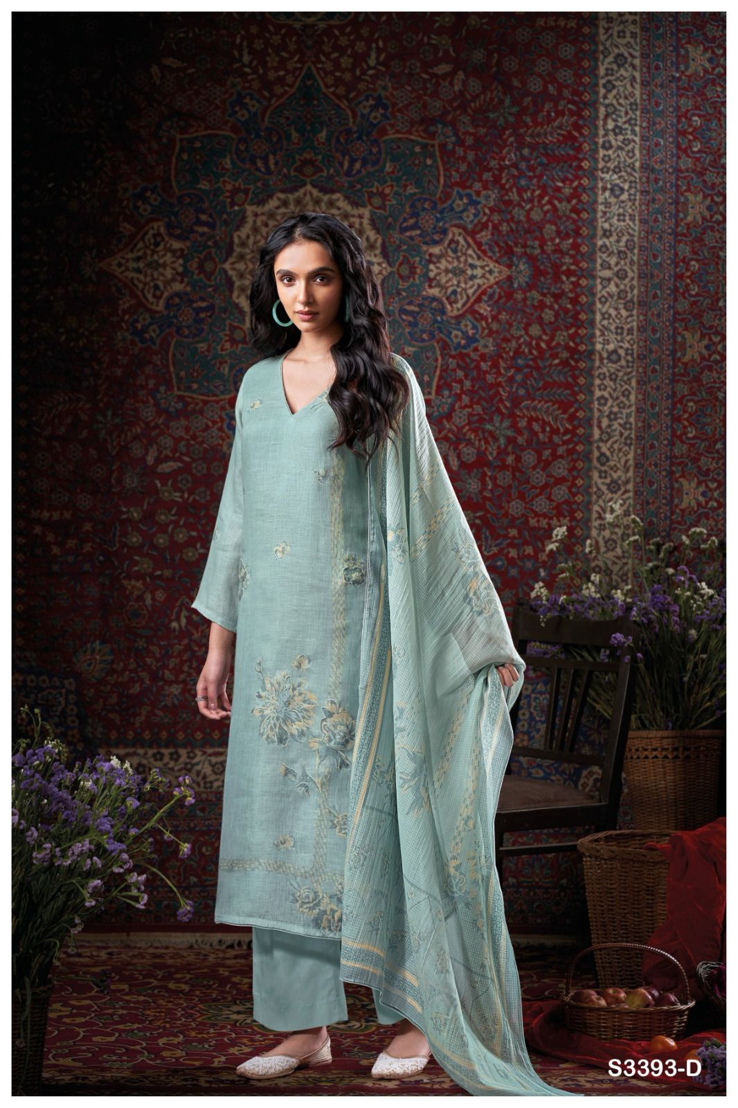 Delila 3393 by Ganga Linen Printed Embroidery Salwar Suit Orders In India