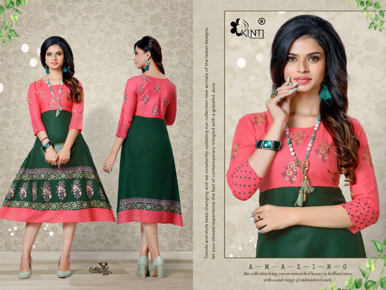 Kinti Carnival 2 Fancy Flair Block Regular Wear Anarkali Printed Kurtis Collection
