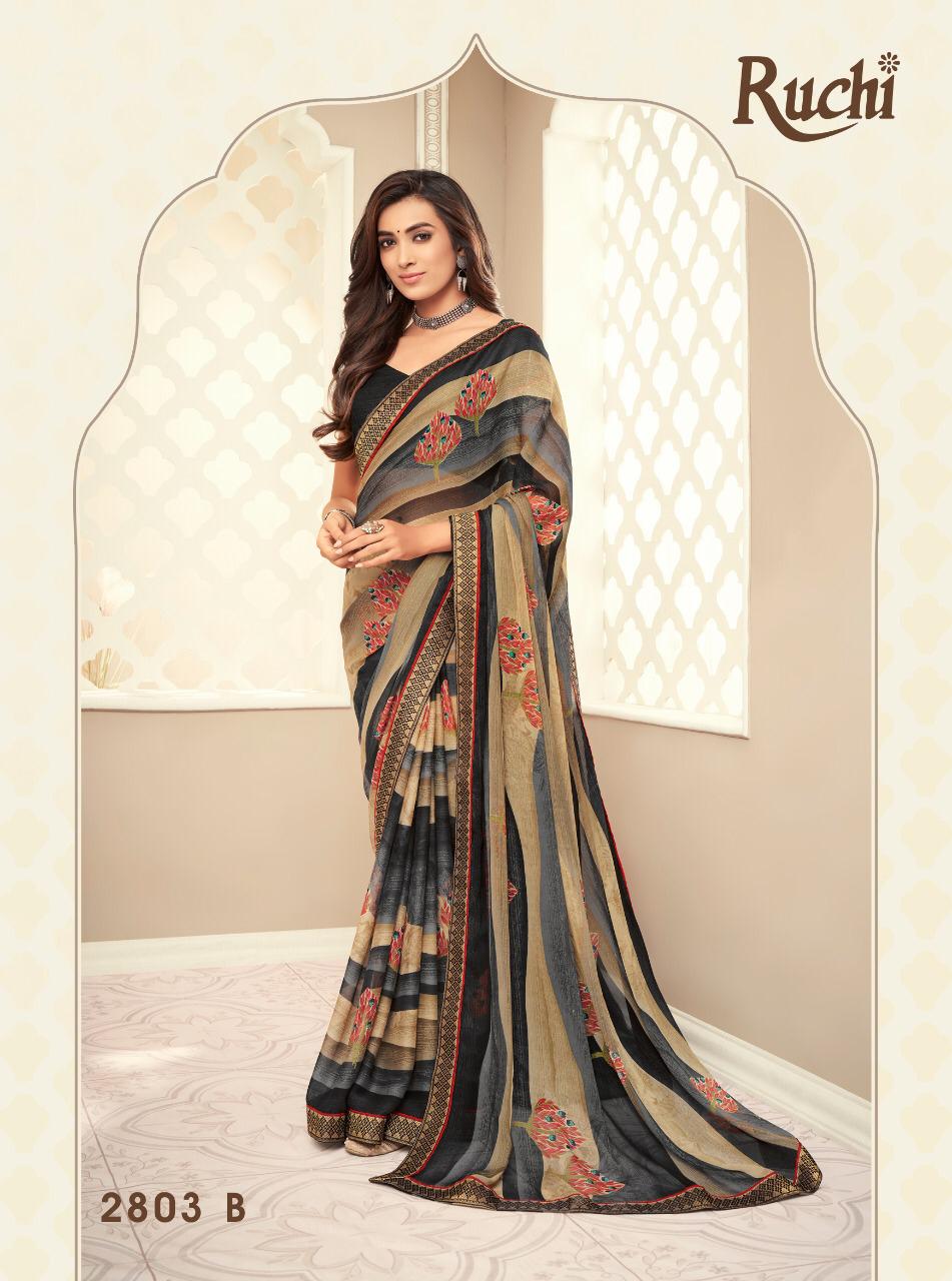 RUCHI BAHAAR Chiffon Satin Border Less Designer Daily Wear Printed Sarees Collections