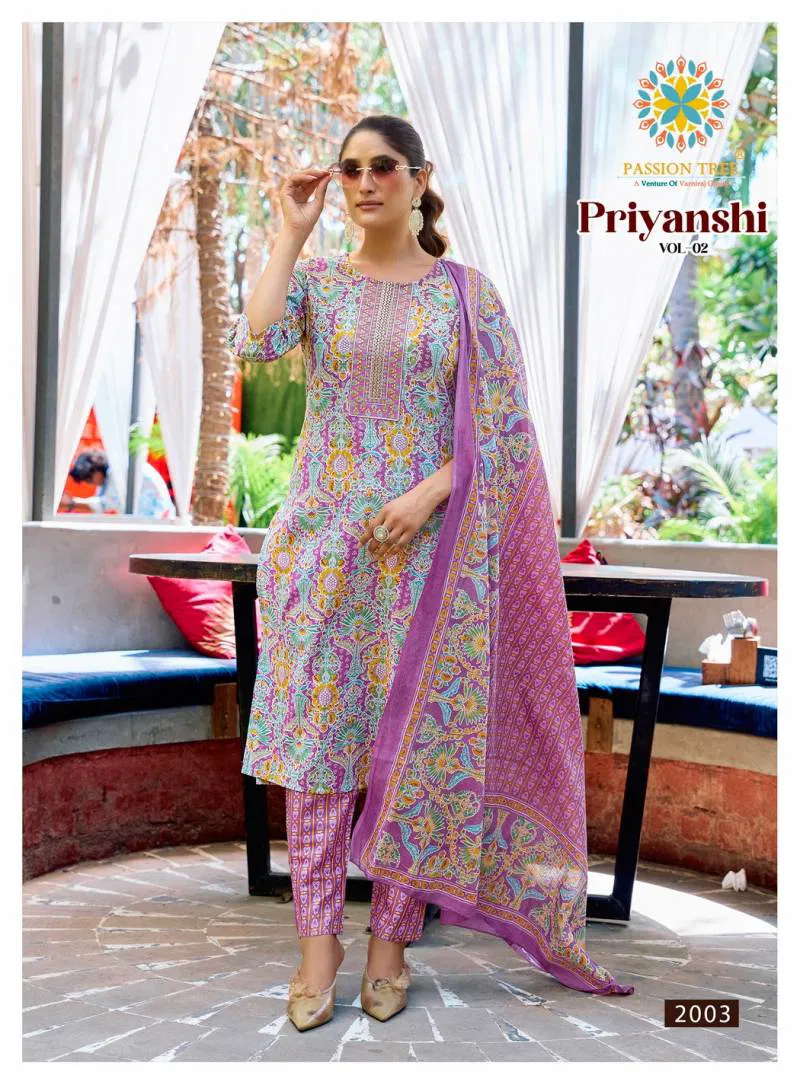 Priyanshi Vol 2 By Passion Tree Straight Cotton Readymade Suits Wholesalers In Delhi