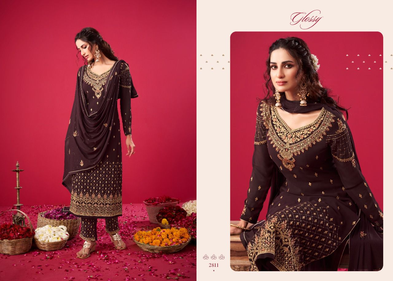 Glossy Naqsh 2808 Georgette Embroidery Work Heavy Wedding Wear Salwar Kameez Collection
