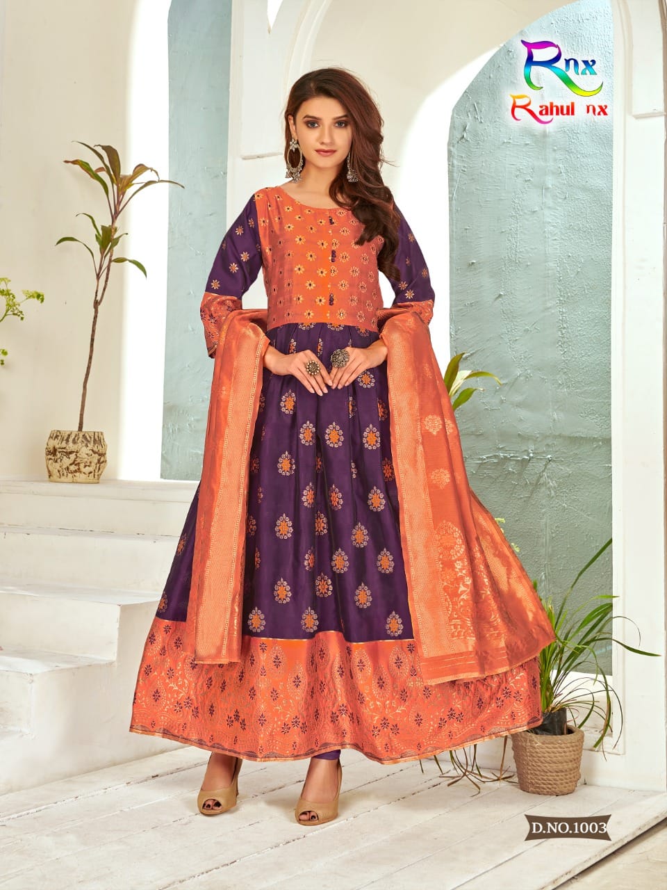 Rnx Minakri Daman Ethnic Wear Designer Silk Anarkali Kurti With Dupatta Collection
