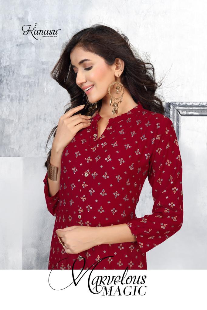 Kanasu Liril Fancy Ethnic Wear Rayon Printed Kurtis With Palzzo Collection
