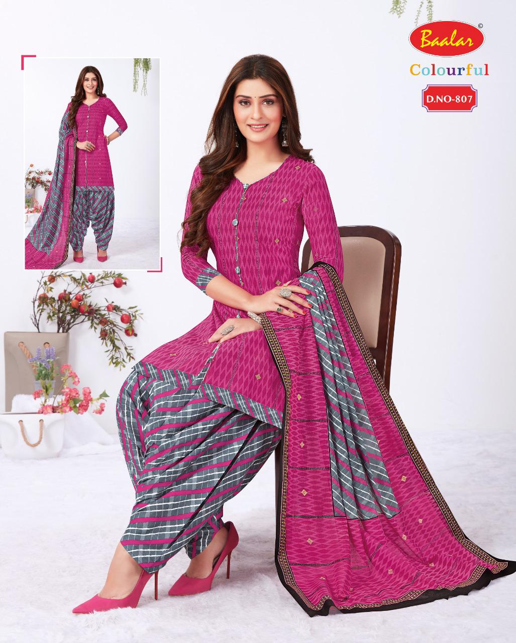 Baalar Colourful 8 Latest Fancy Regular Wear Cotton Printed Readymade Salwar Suit Collection

