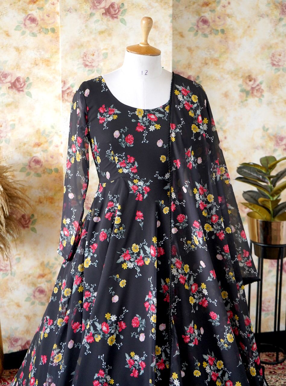 1111 Georgette Printed Dupatta With Anarkali Kurtis Catalog