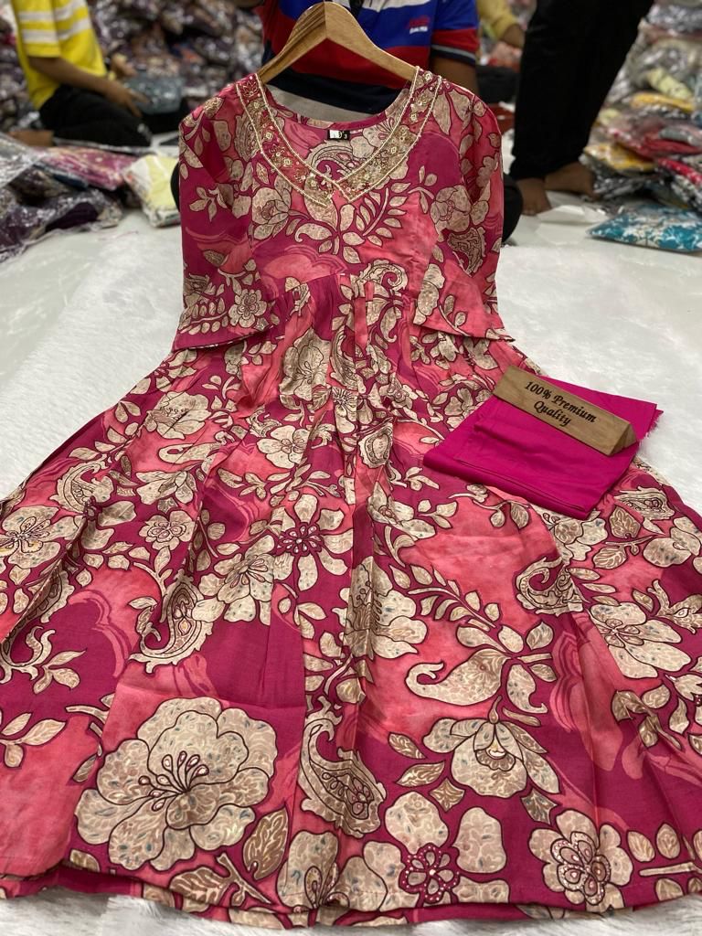 Raja Rani By Tdg Modal Silk Printed Anarkali Kurti With Bottom Wholesale Order In India