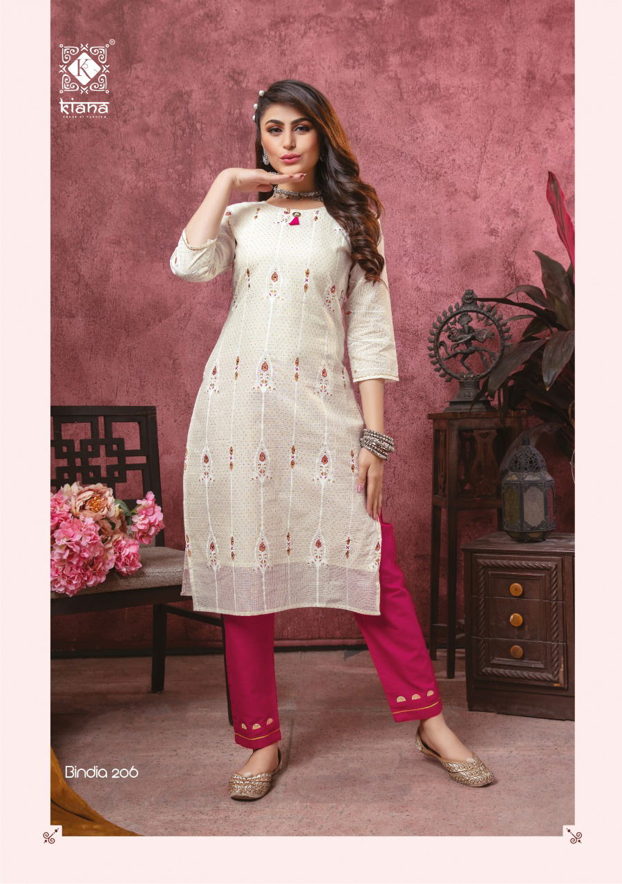 Kiana Bindia 2 Designer Latest fancy Heavy Casual Wear Rayon Cotton Kurti With Bottom Collection
