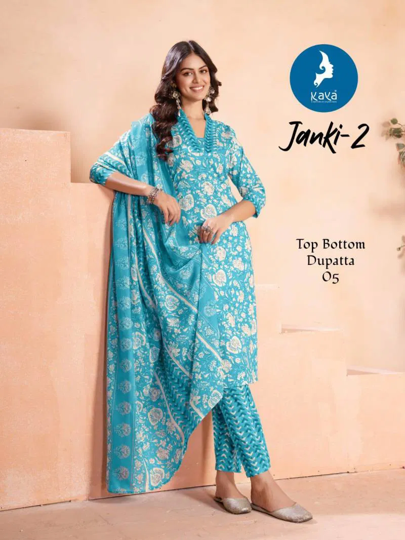 Janki 2 By Kaya Cotton Printed Kurti Pant With Dupatta Bulk Orders In India
