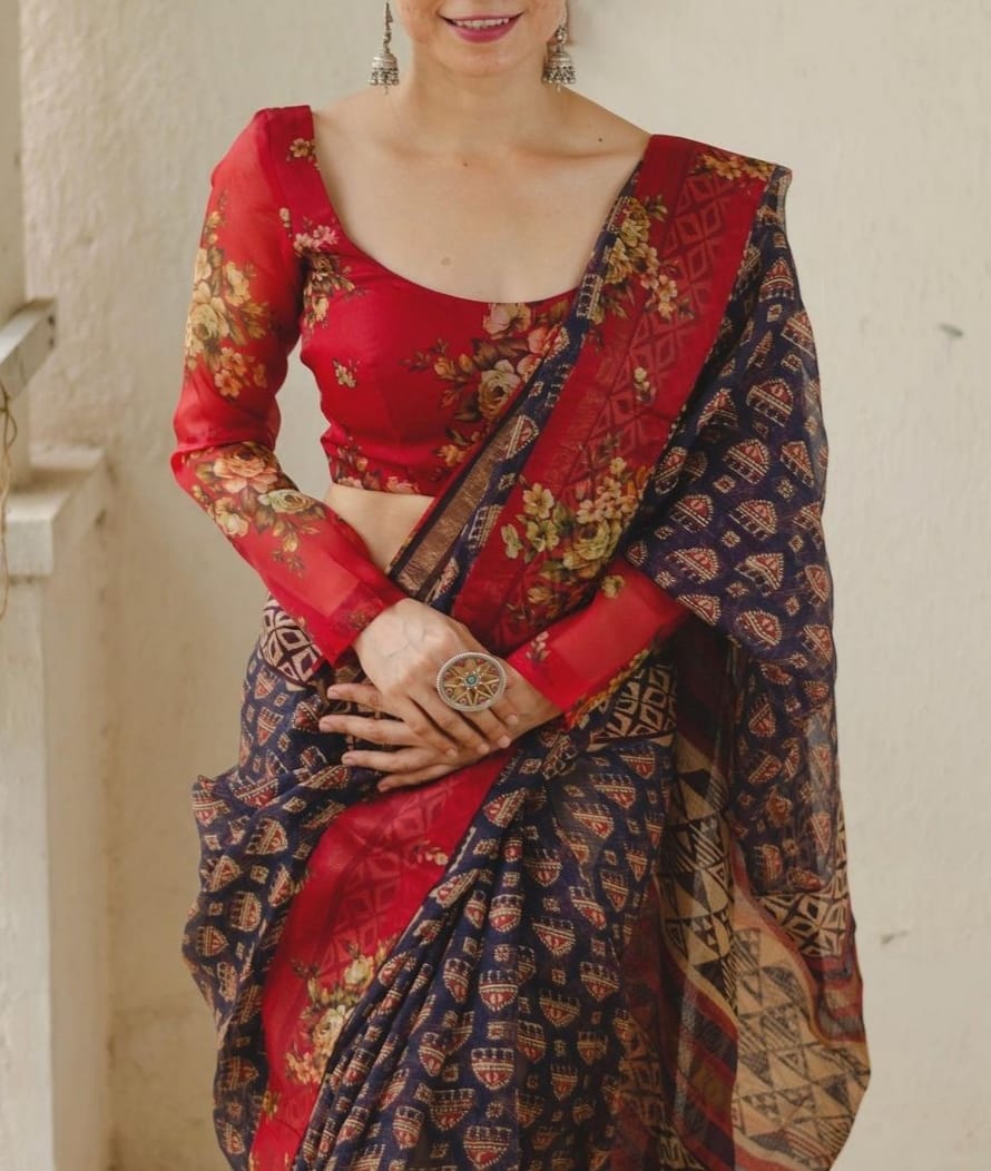VK 4060 Printed Imported Cotton Daily Wear Sarees
