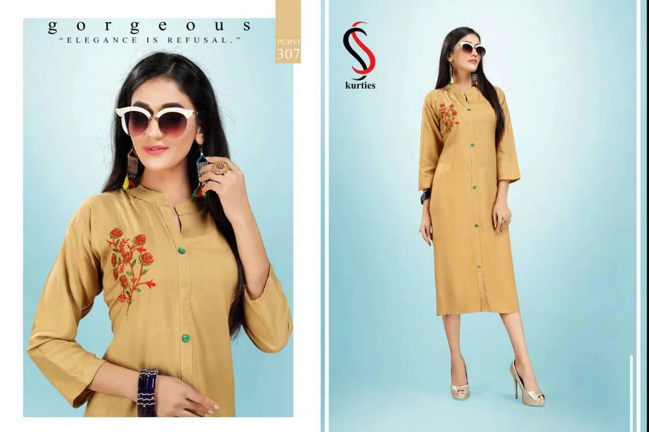 Ss Purvi Vol 3 Latest Designer Daily Wear Rayon Kurtis Collection 