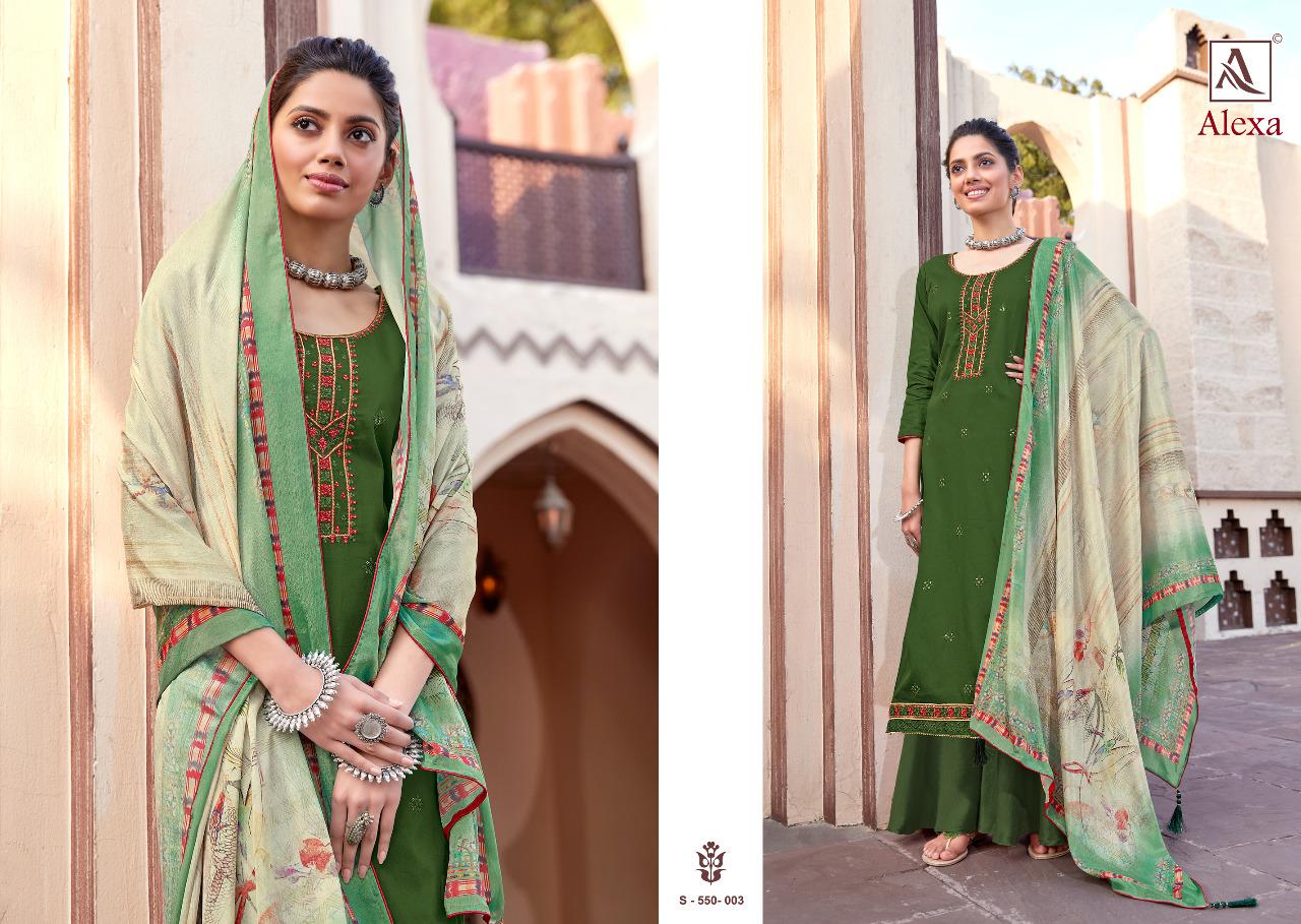 Alok Alexa Latest fancy Casual wear Pure jam Dyed with Fancy Embroidery Work Designer Dress Material Collection
