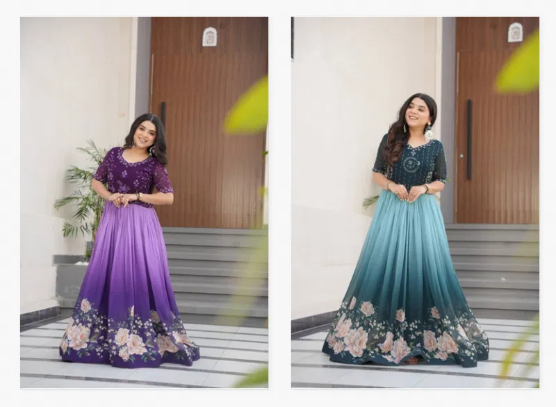 Luna Vol 46 Faux Georgette Embroidered Stylish Gowns Best Wholesale Shop In Surat