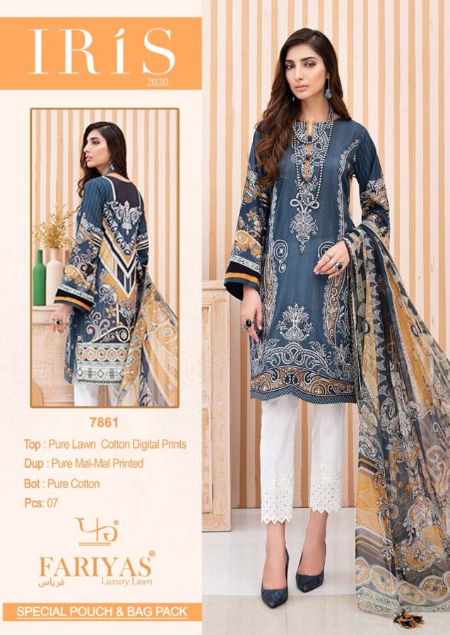 Fariyas Iris 2020 Latest Designer Pure Lawn Cotton Printed Karachi Dress Material Collection 