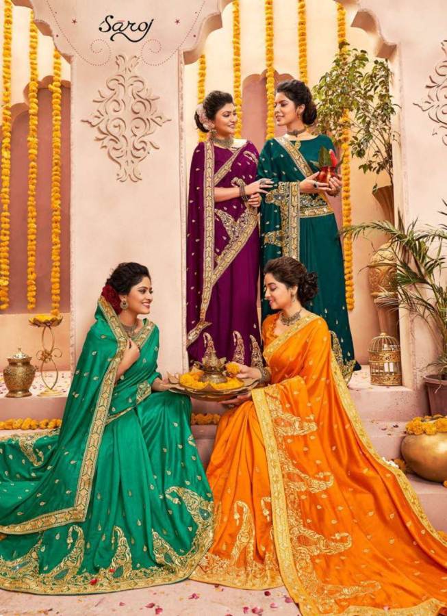 Saroj Rajdhani Latest Designer Heavy Embroidered Wedding Wear Vichitra Silk Saree Collection