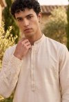 Cream Outluk Wedding Vol 55 Lachaka Silk Mens Kurta With Pajama 5506