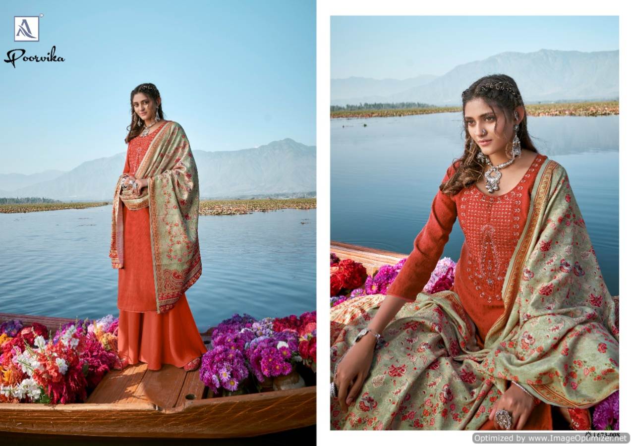 Alok Poorvika Latest Collection Of Designer Digital Printed Pure Pashimina Dress Material 