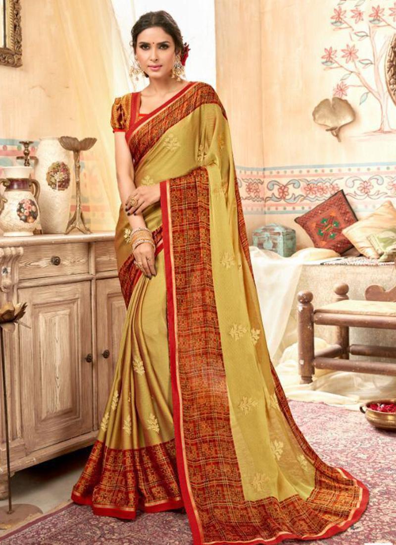 Moss Chiffon New Designer Casual Wear Sarees Collection