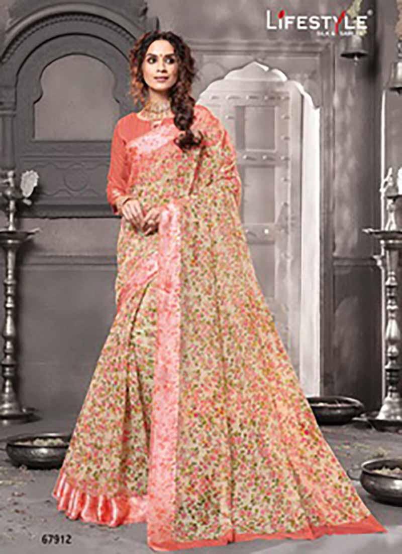 Lifestyle Pravina Cotton Vol - 5 Fancy Lilen Cotton Print Satin Border Sarees Collections