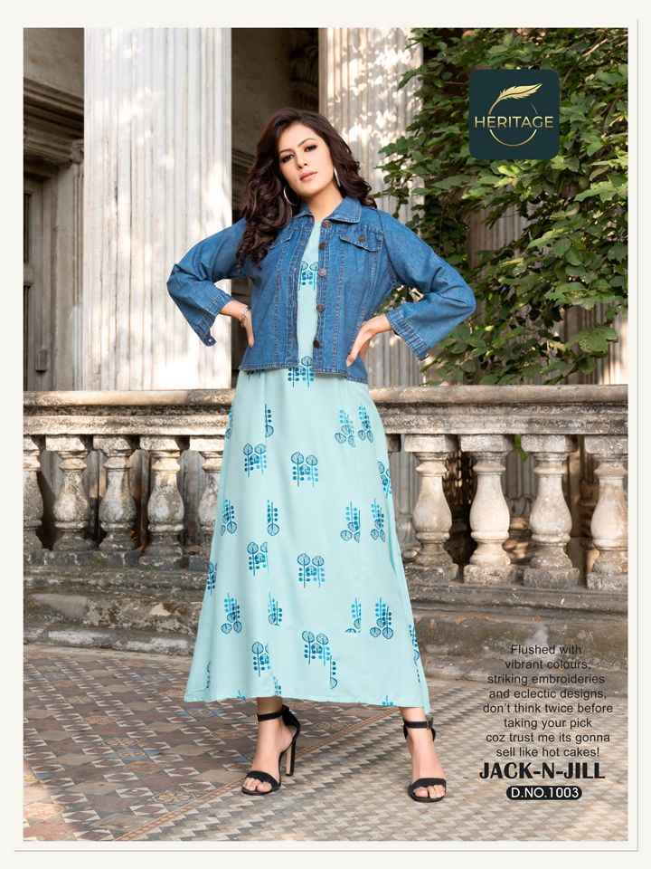 Heritage Jack N Jill Fancy Party Wear Rayon Printed Long Kurti Collection
