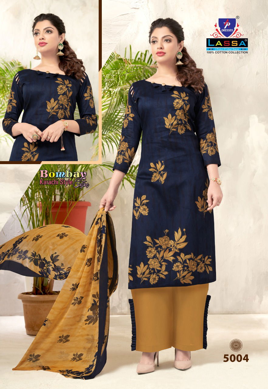 Lassa Bombay Cotton 5 Latest Fancy Designer Casual Regular Wear Karachi Special Cotton Printed Dress Material Collection
