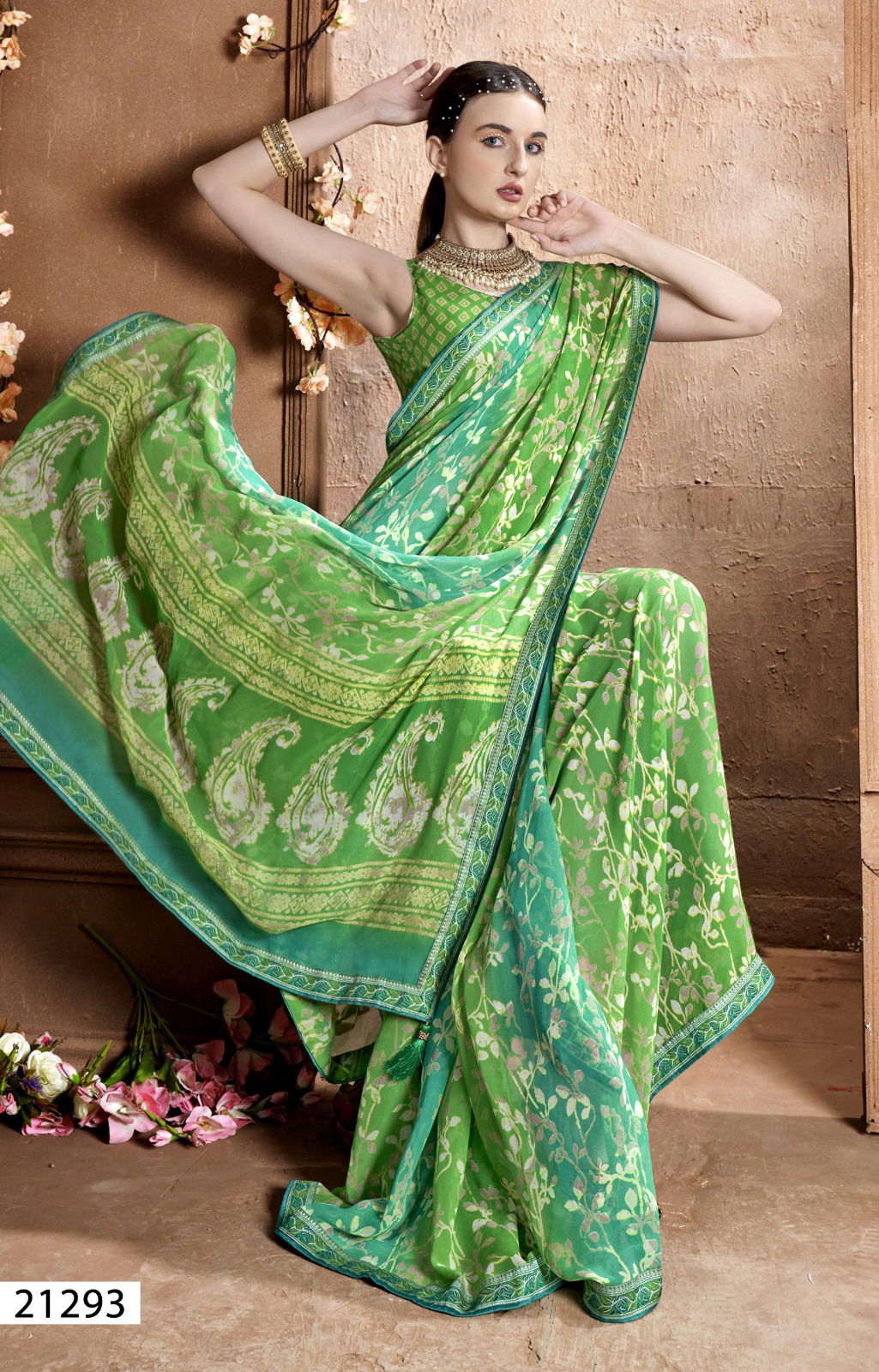 Rajvanshi Vol 5 By Vallabhi Leaf Printed Georgette Wholesale Sarees Manufacturers