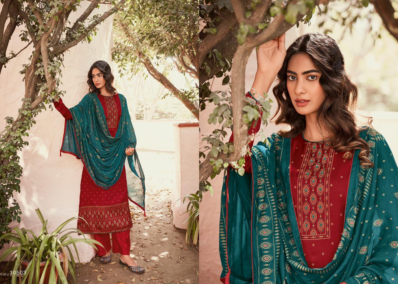 Deepsy Elite Latest Fancy Designer Silk Hand Block Foil print With Embroidery Work Designer Dress Material Collection
