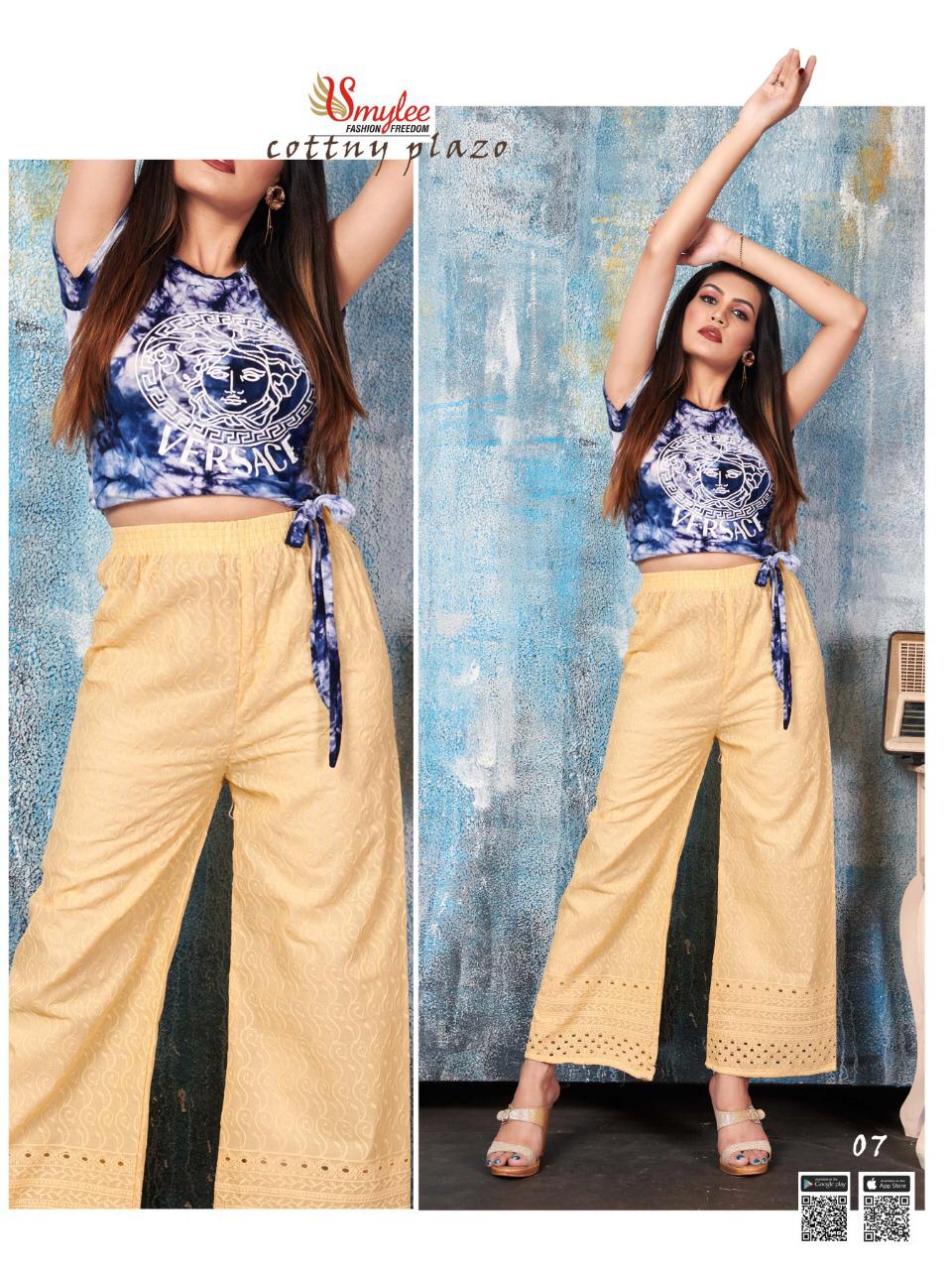 Smylee Latest Designer 	Heavy Chiken Cotton Plazzo Stylish Western Wear Collection
