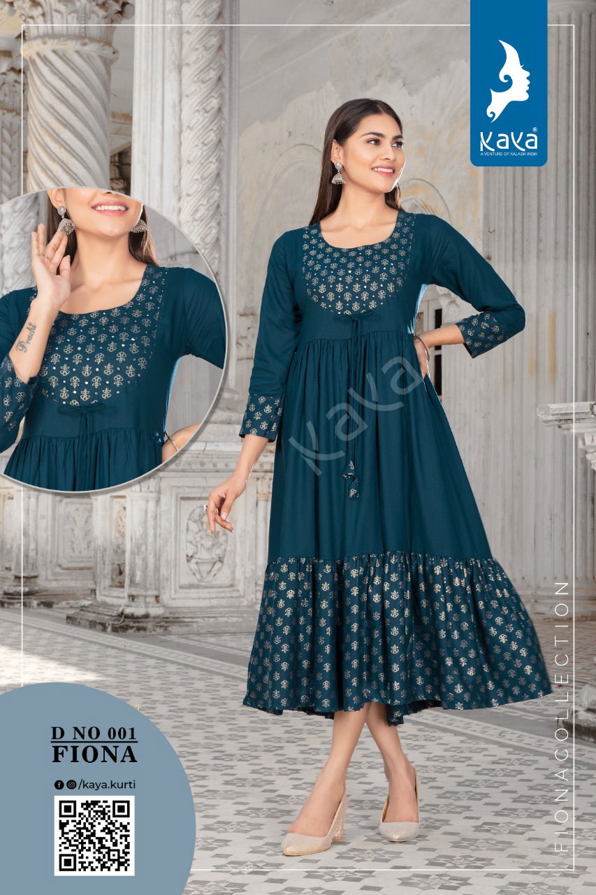 Kaya Fiona New Designer Ethnic Wear Rayon Long Anarkali Kurti Collection