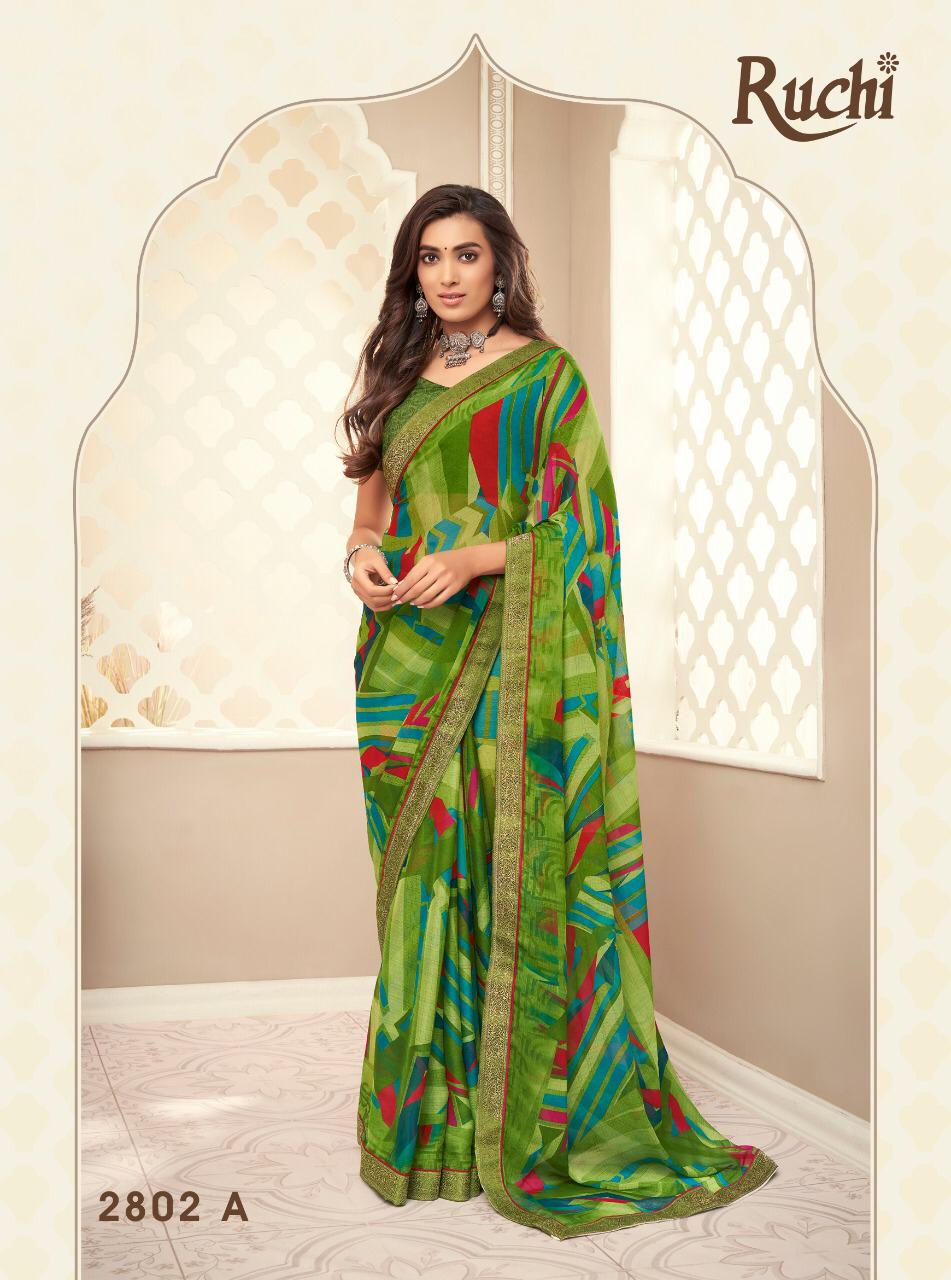 RUCHI BAHAAR Chiffon Satin Border Less Designer Daily Wear Printed Sarees Collections
