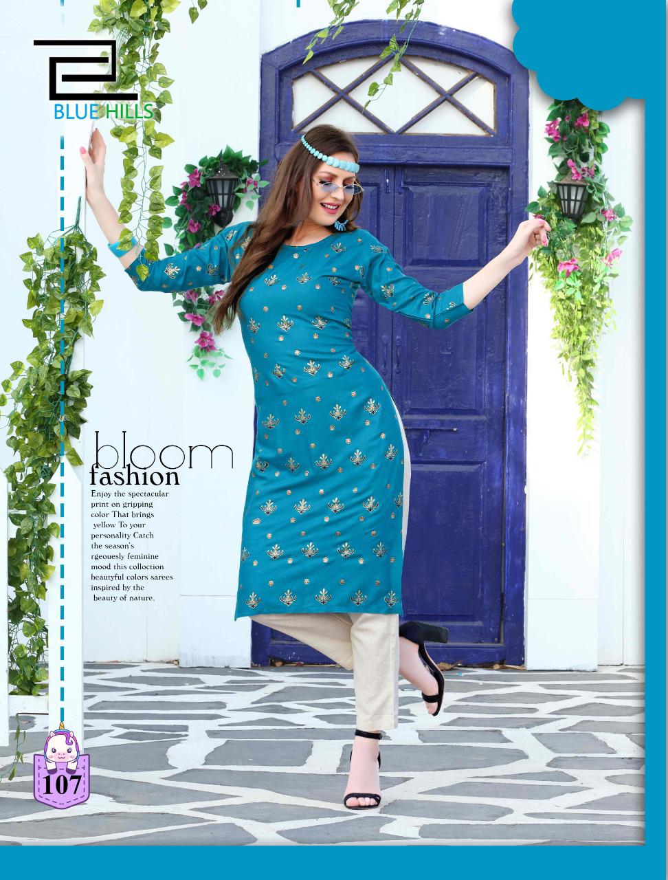 Blue Hills Divine fancy Ethnic Wear rayon With Gold Print Kurti With Bottom Designer Kurtis Collection