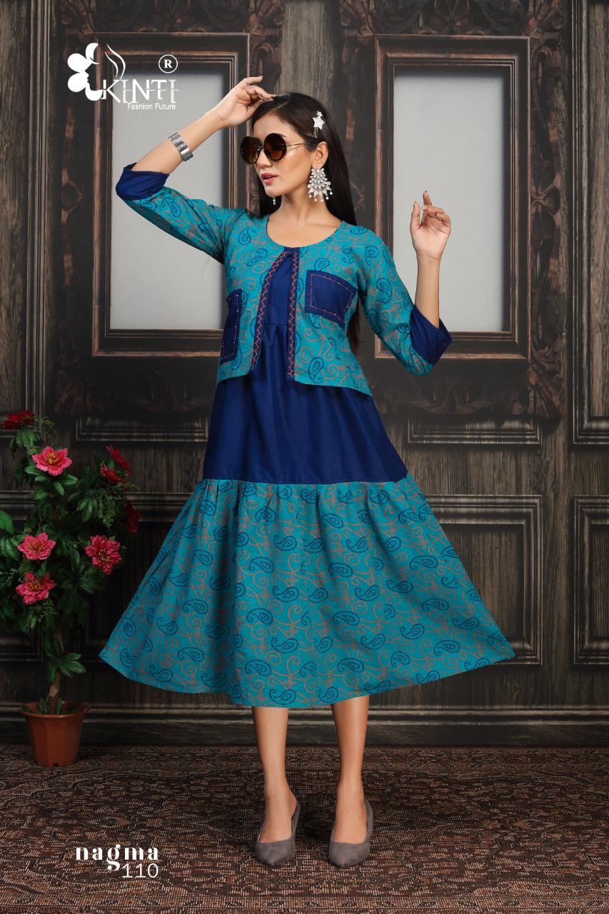 Kinti Nagma Printed Cotton Printed Designer Anarkali Kurti With Attached Jacket Collection
