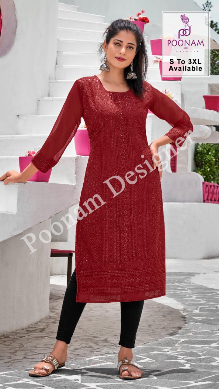 Poonam Chikankari Ethnic Wear Georgette Chikan work With sequence work Kurtis Collection
