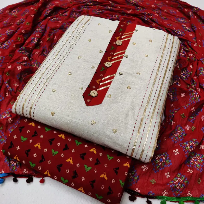 Sc 5044 Latest Designer Festive Wear Khadi Cotton Jaipuri Bandhani Print Dress Material Collection
